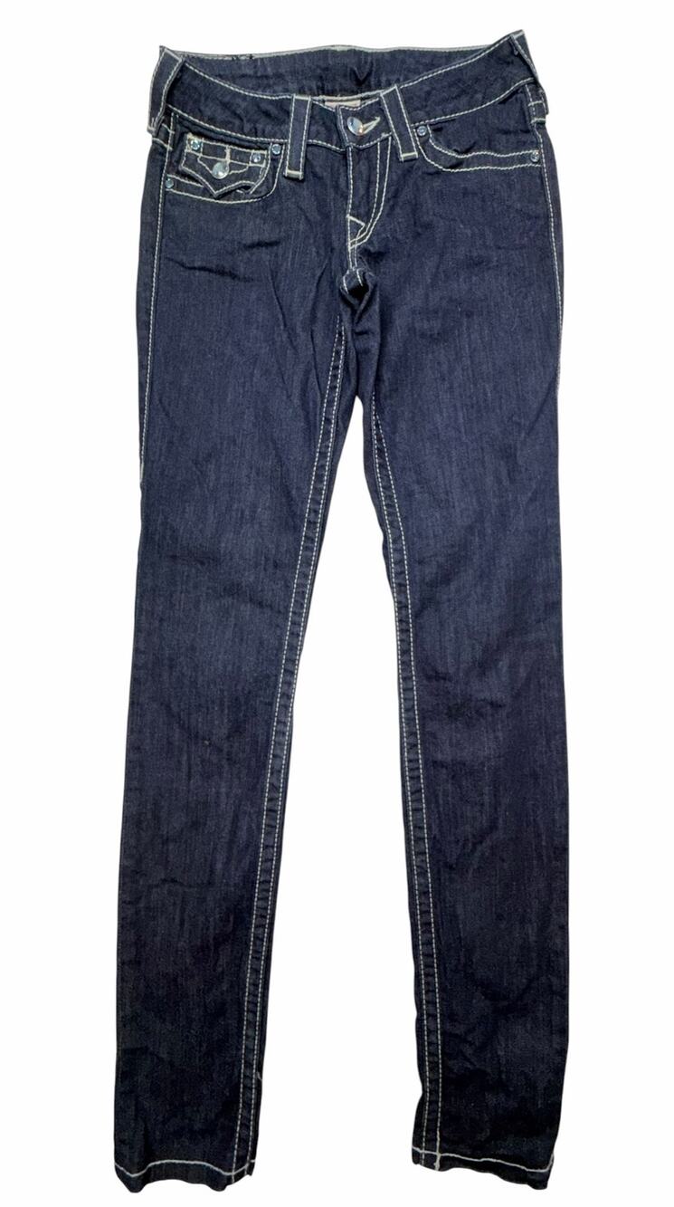 True Religion Joey Women’s Jeans Size 25 Dark Wash Crystal Flap Pocket USA Y2K